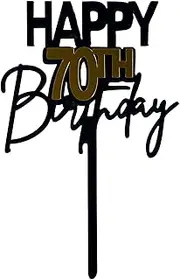 70 Seventy Acrylic Gold Mirror and Black Double Layer 70th Birthday Cake Topper