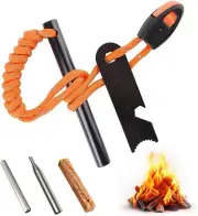Flint and Steel Fire Starter Kit, Flint Rods and Magnesium Rods with Paracord Ha