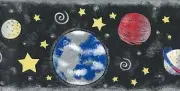 Wallpaper Border Planets and Stars Earth in Outer Space