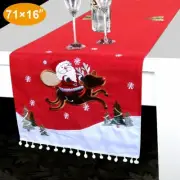 Red Christmas Table Runner Tablecloth Embroidered Xmas Dining Table Flag Decor