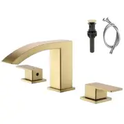 Waterfall Bathroom Sink Faucet, 3 Holes Two Brushed Gold 808 Bathroom Faucets