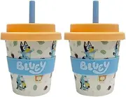 zak! Bluey Licensed Bamboo Babyccino Cup - 2 Pack. Reusable Bamboo Based Cup Includes Silicon Straw, 120ml Capacity (4oz)