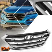 For 16-17 Tucson Horizontal Slats Upper Hood Grille w/Badge Slot+Silver Moulding