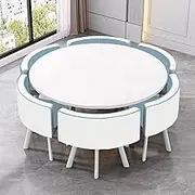 110cm Round Dining Conference Table Set for 6, Reception Kitchen & Dining Room Table Sets and 6 Chairs, Ergonomic Seat(6)