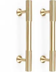 RZDEAL 4pcs Solid Brass Gold Cabinet Pulls, 3-3/4-Inch Hole Centers for Kitchen Cupboard Handles Modern Drawer Dresser Pulls Bathroom Brushed Brass Cabinet Pulls Wardrobe Door Handles