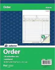 Adams Order Book, 2-Part, Carbonless, White/Canary, 8-3/8 x 10-11/16 Inches, 50 Sets per Book (DC8100)