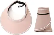 [Miekeits] Women's Sun Visor Hat - Wide Brim Visor Hats Adjustable Large Brim Summer Beach Caps, Sports Tennis Golf Hats (Pink)
