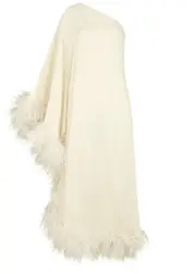 Taller Marmo Ubud One-shoulder Feather-trimmed Midi Dress - Ivory - 0 (UK 18 / Xxl) 0 (UK 18 / XXL)