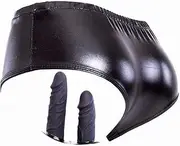 QRTBHOP Female Harness/Briefs with Strap-On Penis/Butt Plug, Bondage Chastity Belt Dildos Sex Toys for Women(Double Dildo,Medium)