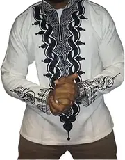 [XSION] Mens Fashion Shirts Short Sleeve African Dashiki Tribal Floral Print Blouse Traditional Pattern Casual Pullover (Color : White, Size : X-Large)