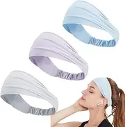 [aoozleny] 3Pcs Workout Headbands for Women Men Non Slip Sweatbands ElasticWide Headbands for Sports/Yoga/Dance