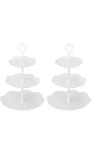 Set Of 2 Cupcake Stands 3-Tier Plastic Dessert Plates Mini Cakes Fruit Candy