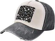 [YANYU] Black and White Floral Print Print Fashion Washed Distressed Baseball Cap Vintage Adjustable Hat with Classic Brim, Black and White, One Size