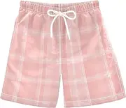 [Caihoyu] Plaid Peach White Children's Swim Trunks Boys Beach for Boys Cool Boys' Swim Board Shorts for Summer Beach 8T