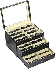AUTOARK Leather 24 Piece Eyeglasses Storage and Sunglass Glasses Display Drawer Lockable Case Organizer,Black,AW-095