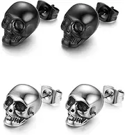 [EAVUYIS] 2 Pairs Halloween Carnival Skull Piercing Ear Men's Earrings Skull Stud Earrings Stainless Steel Hip Hop Punk Jazz Ear Jewellery Punk Stainless Steel Stud Earrings Rock