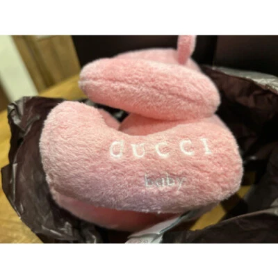 GUCCI Italy Baby Teddy Bear Baby Teddy Bear pink Plush Stuffed Bear Sitting New