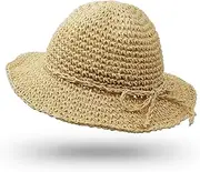 [UltraKey] Straw Hat, Handmade Beach Wide Brim Cap Foldable Outdoor Sun Hat Beach Headwear for Adult Children Man Women