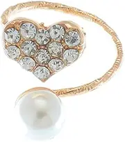 [Rrdaily] Fashion Open Adjustable Pearl Heart Zircon Ring Spiral Ring Statement Wedding Ring for Women Girls Christmas Valentine'S Day Jewelry Gifts