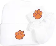 Future Tailgater Clemson Tigers Newborn Baby Knit Cap and Socks with Lace Set White, White