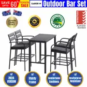 Gardeon Outdoor Bar Set 5 Piece Patio Dining Chairs Aluminium Table Stools Grey