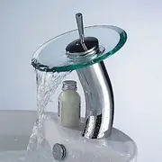 Brass Bathroom Sink Faucet,Waterfall Chrome Vessel Single Handle One Hole Bath Taps with Glass Faucet Spout,Ceramic Valve and Hot and Cold Switch
