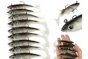 5Pcs Soft Plastic Lures Poddy Mullet Flathead Jig Head Barra Cod Fishing Tackle
