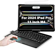 iXTRA 360° Rotatable iPad Keyboard Case with Trackpad for iPad Pro 11 inch M4 2024, Wireless Bluetooth iPad Pro 11" Keyboard with 7-Color Backlit, Pencil Holder, Black