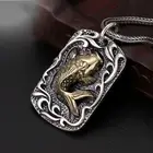 3.5CM Oblong Pendant Chinese Silver Retro Craved Lucky Koi Fish Pattern