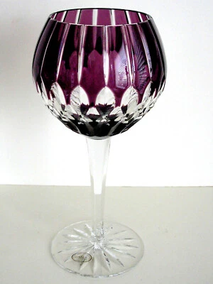 AJKA CASTILLE BALLOON AMETHYST PURPLE CASED CUT TO CLEAR CRYSTAL WINE GOBLET