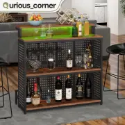 Portable Bar Table with RGB Lights Glass Holder Multi-Tier Shelves for Home Use