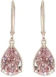 [Generic] Rose Color Pink Quartz Dangle Drop Earrings for Women Gemstone Wedding Engagement Earrings Valentine's Day Gift