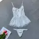 2023年新款內衣白色透視性感睡衣夏季冰絲蕾絲小胸透明吊帶睡裙騷