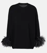 [Valentino] Valentino Feather-trimmed virgin wool sweater AU 10 black