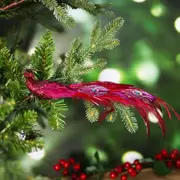 Burgundy Peacock with Feathered tail Ornament - 26cm