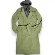 7 For All Mankind Trench Coat S Green Army Normcore Classic Hoodie Transitional