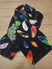 RED FISH DESIGNS Silk Blend Velvet Scarf Peacock Feather 13' x 59" NEW!