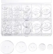 100 Pcs Clear Buttons, Buttons 2 Hole 5 Sizes of Round Mixed Button Round Plastic Button for Coats Dress Skirt DIY Crafts