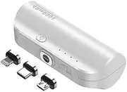 Mini Portable Charger 5000mAh Built-in 3-Type Magnetic Charging Tips[Replaceable], Mini Power Bank Samll Battery Pack Charger for iPhone 14/13/12, Samsung Galaxy S22/S21, Google Pixel, White