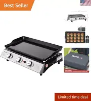 Travel-Friendly 3-Burner Propane Griddle with Easy Cleanup & Protection Cover