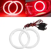 QasimLED 1 Pair 90MM 60SMD COB LED Angel Eyes Headlight Halo Ring Warning Lamps with Cotton Plastic Cover Red 9-30V DC