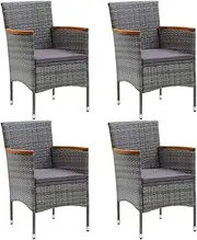 vidaXL 4X Garden Dining Chairs Lounge Seat Indoor Home Patio Outdoor Seating Garden Armchair Rust Proof Furniture Accessory Poly Rattan Grey