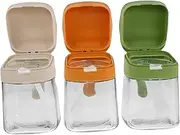 CHICAMPERA 3pcs Transparent Glass Spice Jars with Airtight Sealed Flip Lids Clear Condiment Storage Containers for Organized Kitchen Cooking Easy One Hand Access Seasoning Box