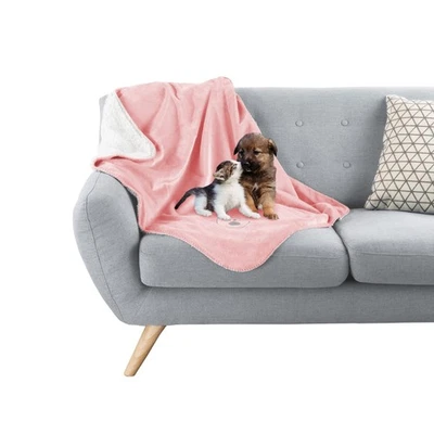 Pink Waterproof Dog Blanket Reversible Washable Sherpa Fleece For Pets