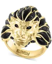 Brand new EFFY Lion Sterling Silver Black Spinel 14k Gold Ring Band Size 10