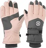 [uxcell] Winter Ski Snow Gloves, 1 Pair Waterproof Winter Warming Gloves Touchscreen Skiing Work Gloves for Women, Dark Grey-White