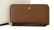 New Tory Burch Emerson Wristlet Zip Continental Wallet Leather Mosse