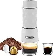 MEFESE 3-in-1 Portable Manual Espresso Coffee Machine 18Bar Cold and Hot Brew Mini Coffee Maker with Milk Foam Press Lever 120ml Cup Work with DG/NES Capsule and Ground Coffee