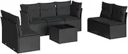 vidaXL 8 Piece Garden Sofa Set with Cushions - Black Poly Rattan Outdoor Patio Modular Furniture Lounge