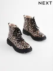 Brown Animal Print Wide Fit (G) Warm Lined Lace-Up Ankle Boots (B42216) | $66 - $81